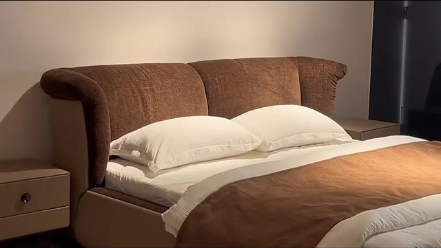 Curved Brown Boucle Bed